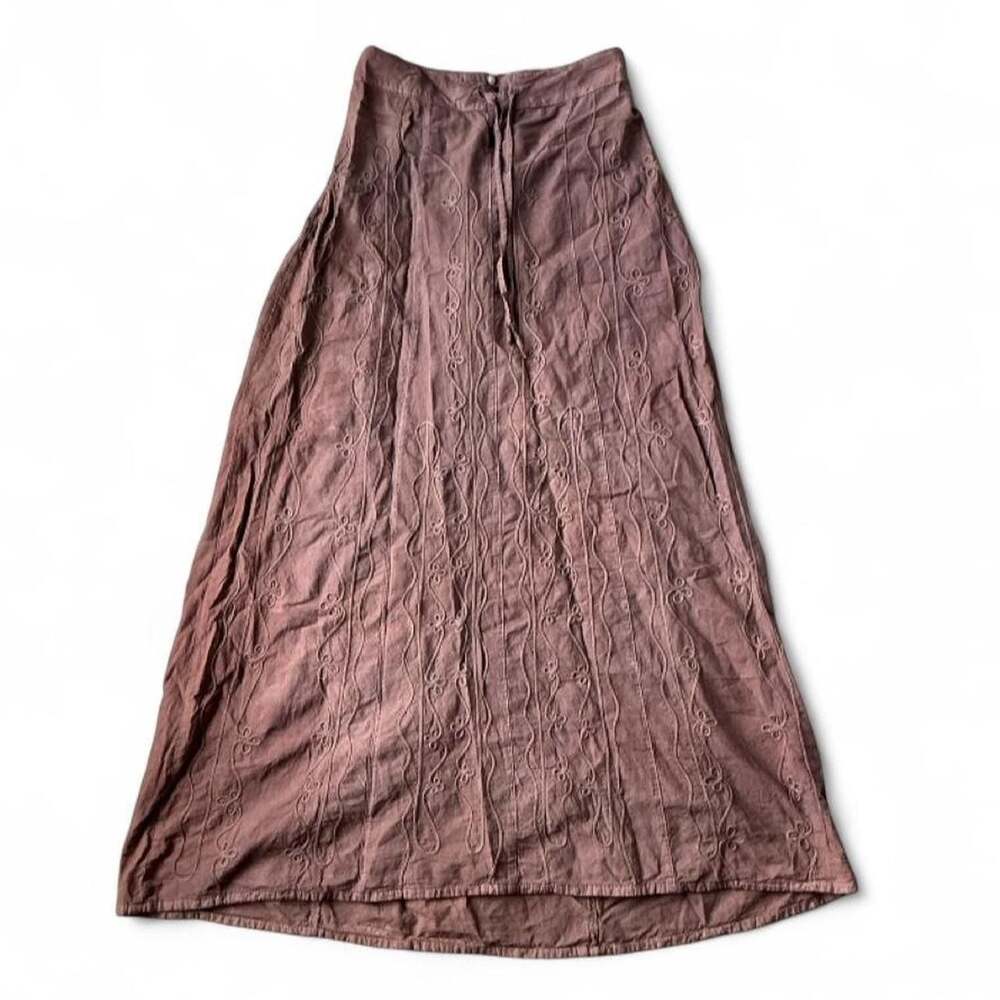 Vintage Brown High Rise E&L Embroidered Maxi Skirt Best Fits Small